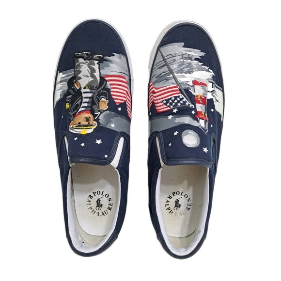 Polo Ralph Lauren Thompson P Men's 11 Bear Lighthouse Flag Slip On Canvas Shoes - Picture 8 of 10